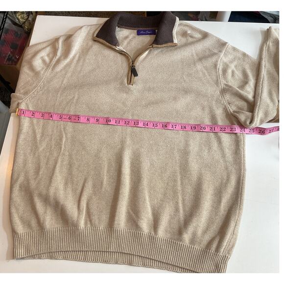Alan Flusser 100% Cotton Men's XL 1/4 Zip Sweater Tan Preppy Elbow Patches - Picture 3 of 6